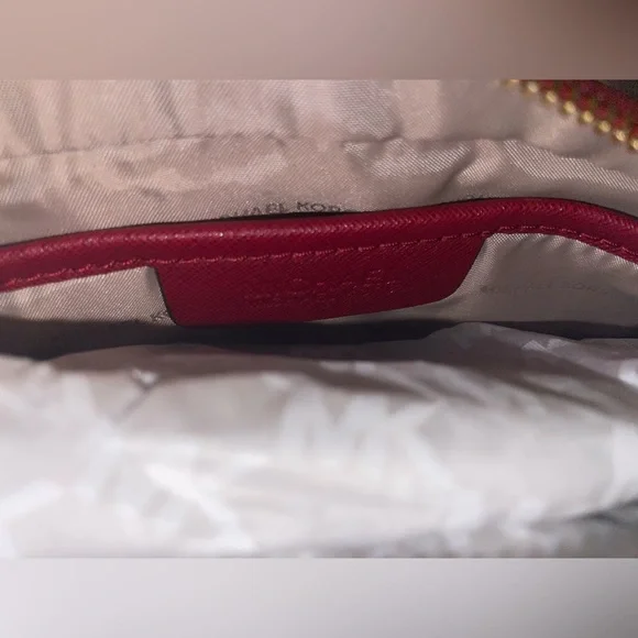 Michael Kors LG Frame Out Item Cherry Red Cross Grain Leather Crossbody Bag - Picture 10 of 16